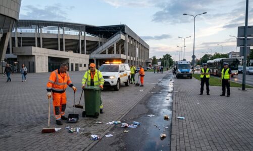 Służby porządkowe podsumowują mecz GKS Katowice – Motor Lublin