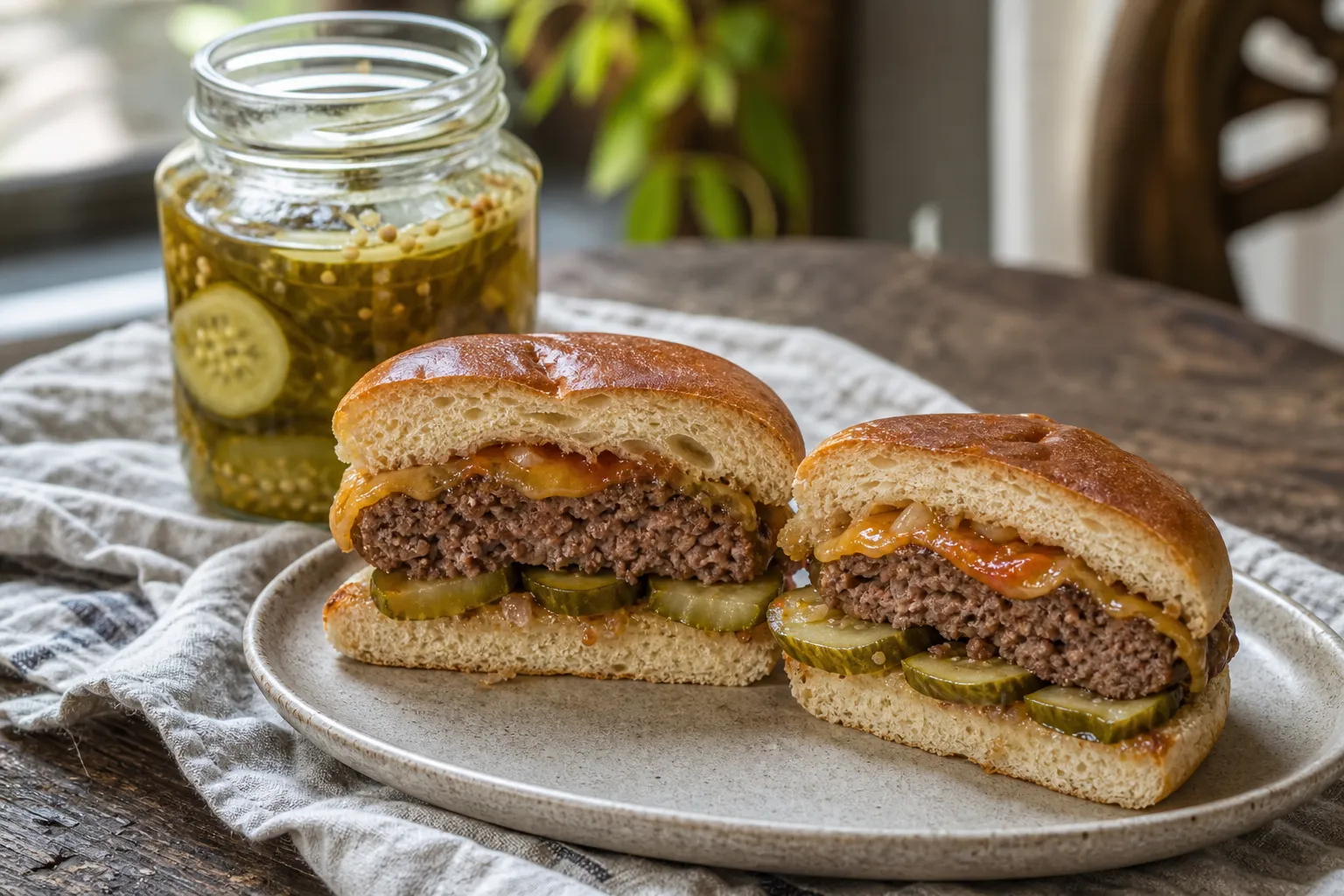 Ogórki kanapkowe na burgerze — plastry z domowego słoika